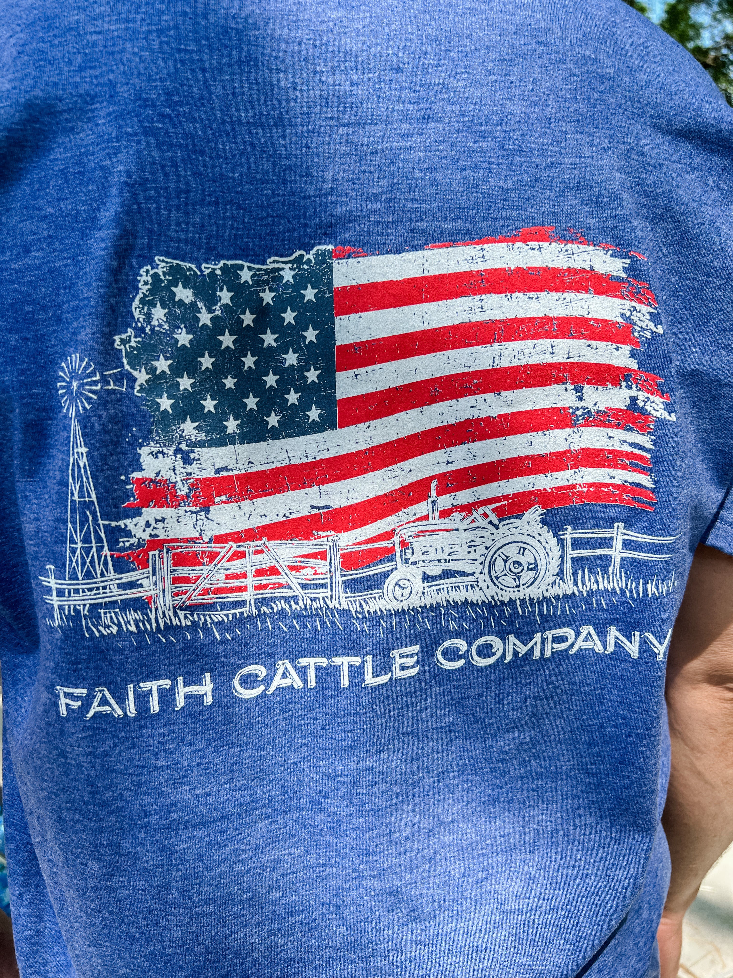 American Flag Farmer T-Shirt (HEATHER BLUE)