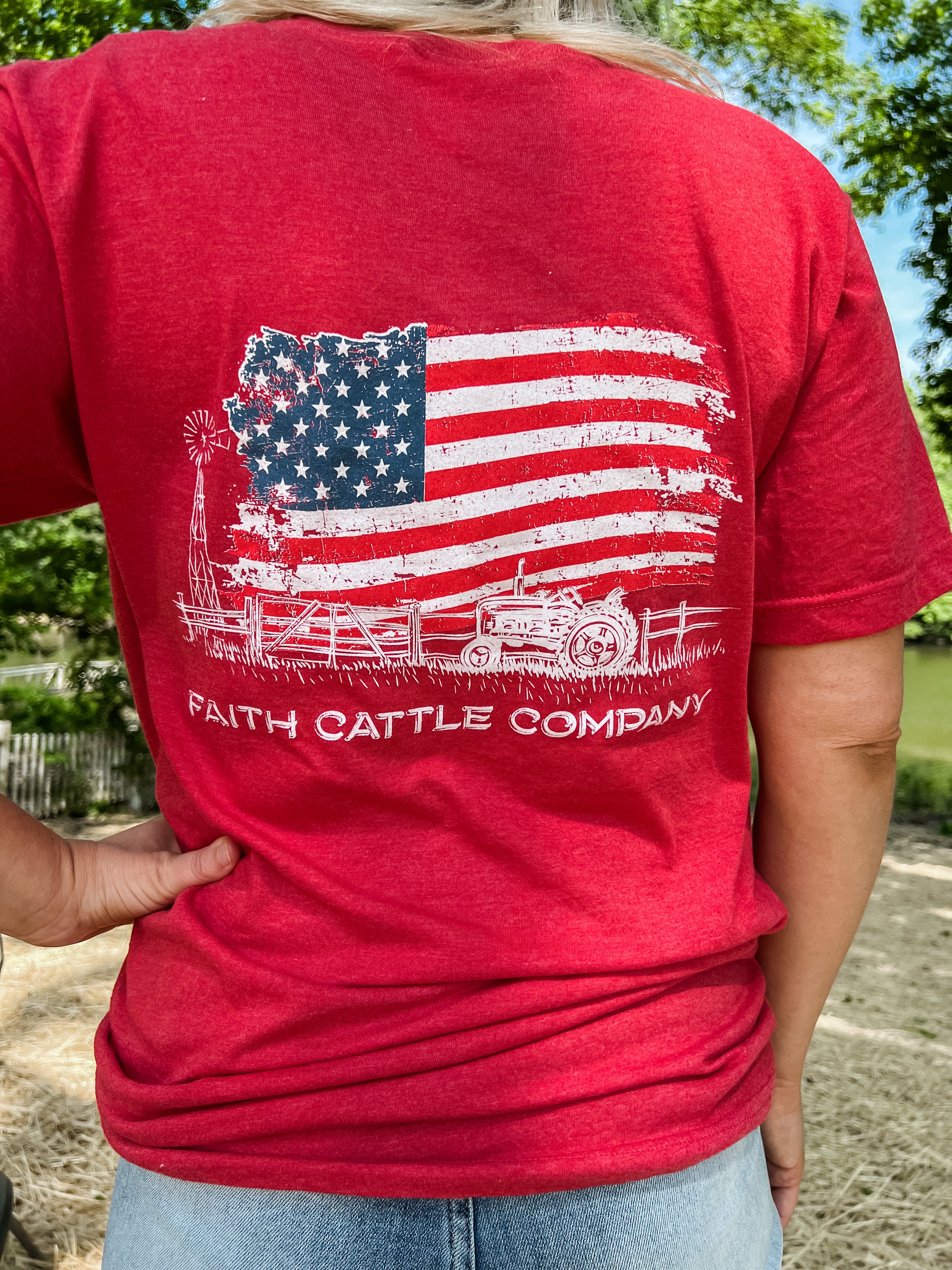 American Flag Farmer T-Shirt (HEATHER RED)