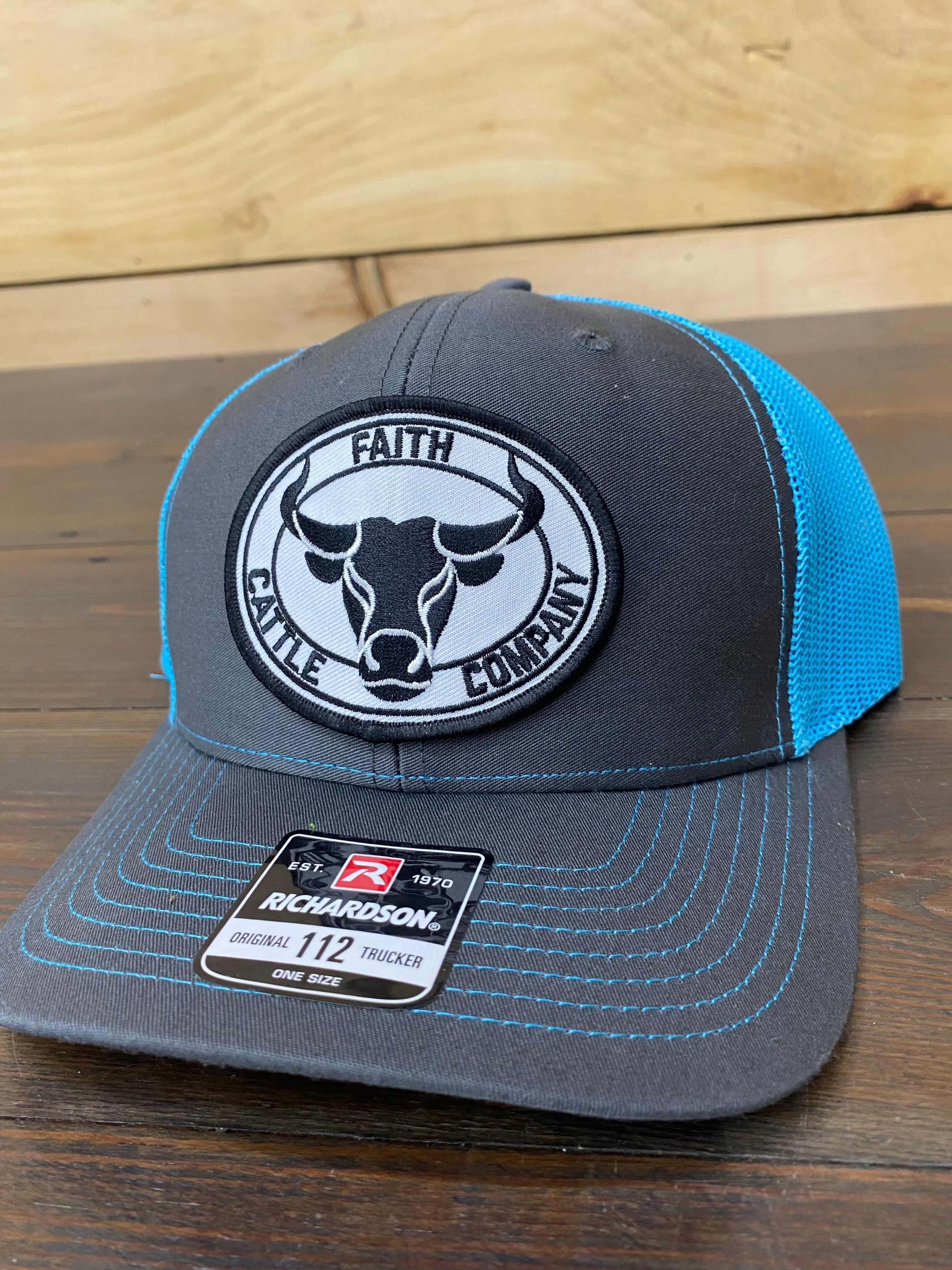 CHARCOAL/ NEON BLUE BULL PATCH HAT