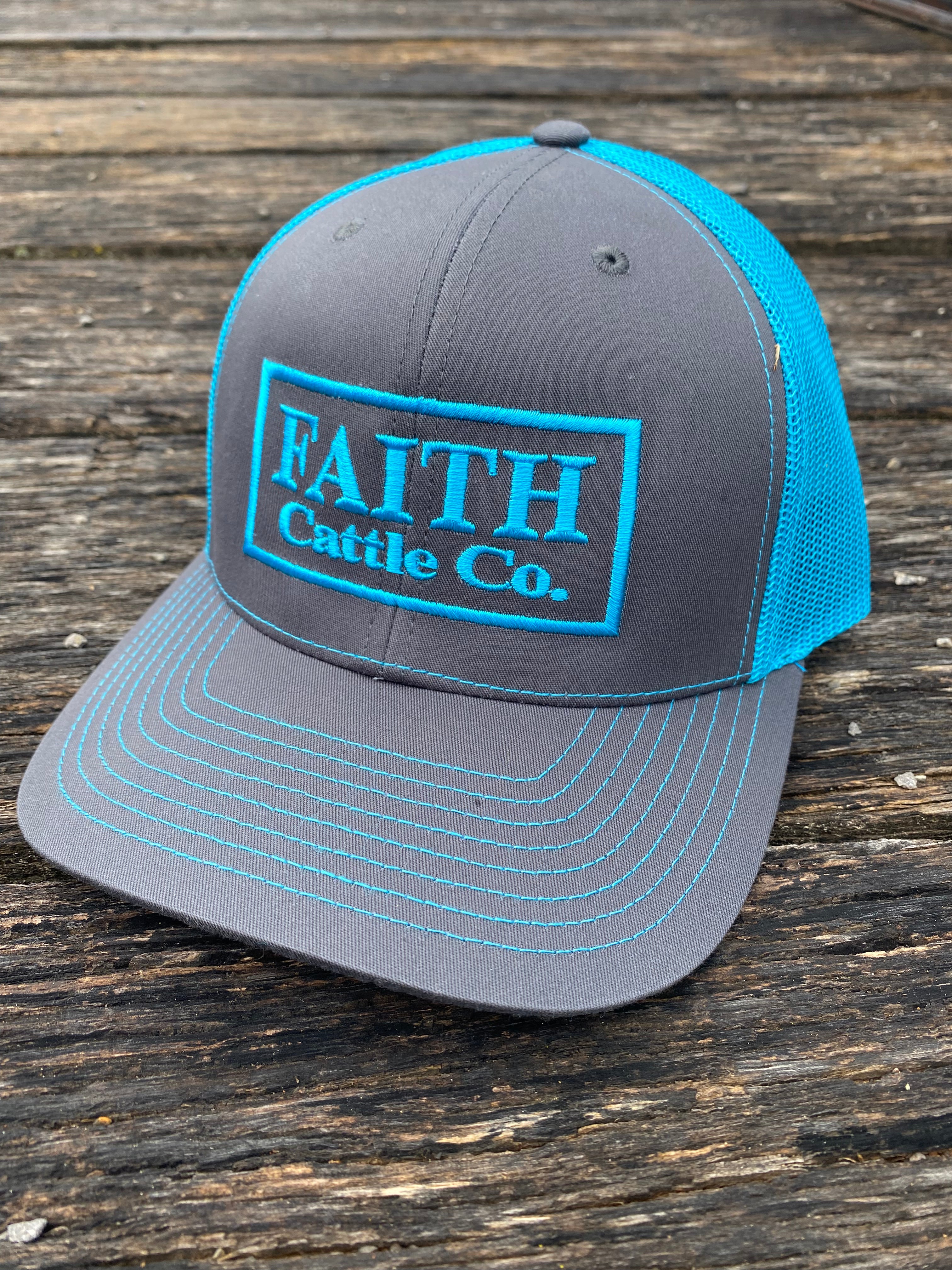 CHARCOAL/ NEON BLUE TRADITIONAL  LOGO HAT